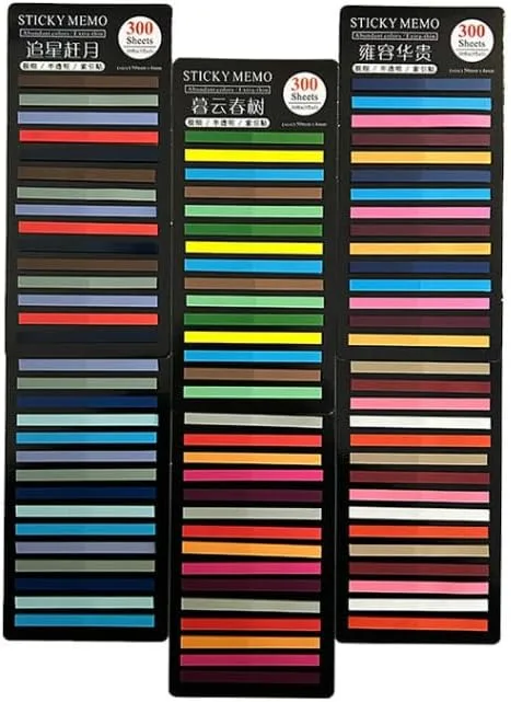 Marcador de Linha Adesivo Colorido 300 Folhas, Kit Sticky Notes Índice para Livros e Cadernos, Post-it Transparente para Estudo, Organização e Escritório, Ideal para Marcar, Destacar e Anotar